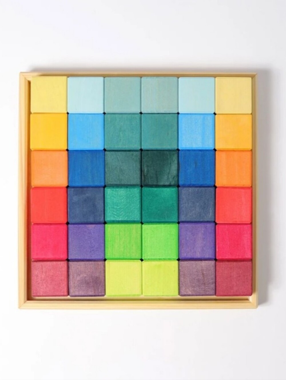 Grimm's Style - Wooden Rainbow Stacking Blocks Tray - Multicolor